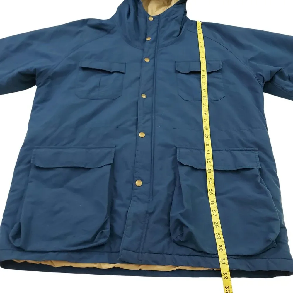 Vintage Woolrich Jacket Large Blue Hooded Full Zip Snap Insulated Nylon Outdoor